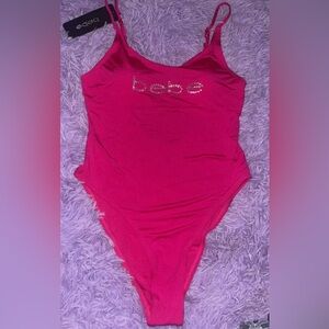 Bebe NWT One Piece Rhinestone Low Back Swimsuit - Pink Glo
